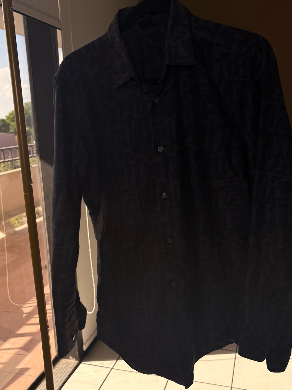 Boss Men's Charcoal Black Geometric Slim Fit Shirt